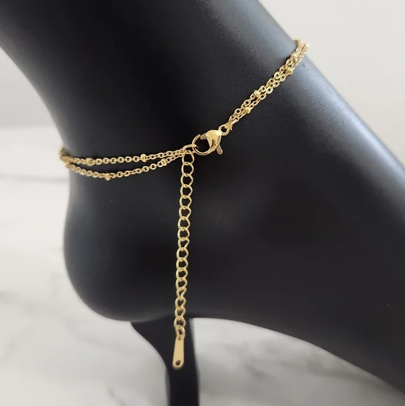 Gold Beach Starfish, Shell & Crystal Accent Charm Anklet Bracelet - Picture 6 of 10
